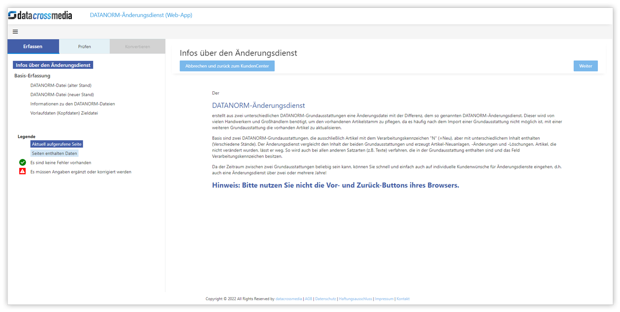 DATANORM Änderungsdienst öffnen