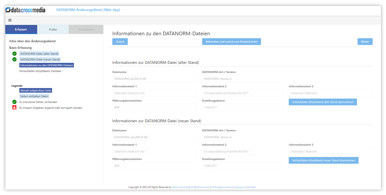 Informationen zu DATANORM-Dateien prüfen