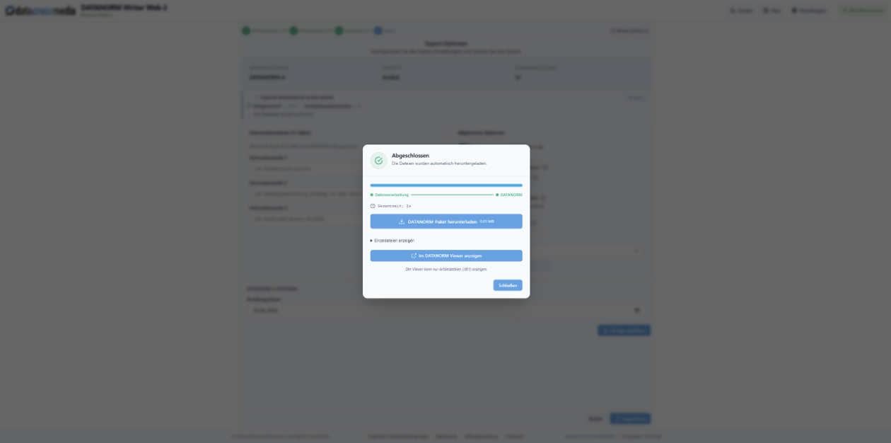 DATANORM Writer Web Ergebnis herunterladen