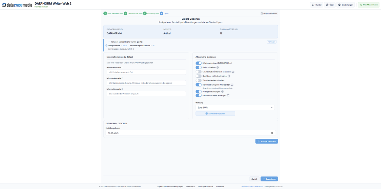 DATANORM Writer Web DATANORM erstellen