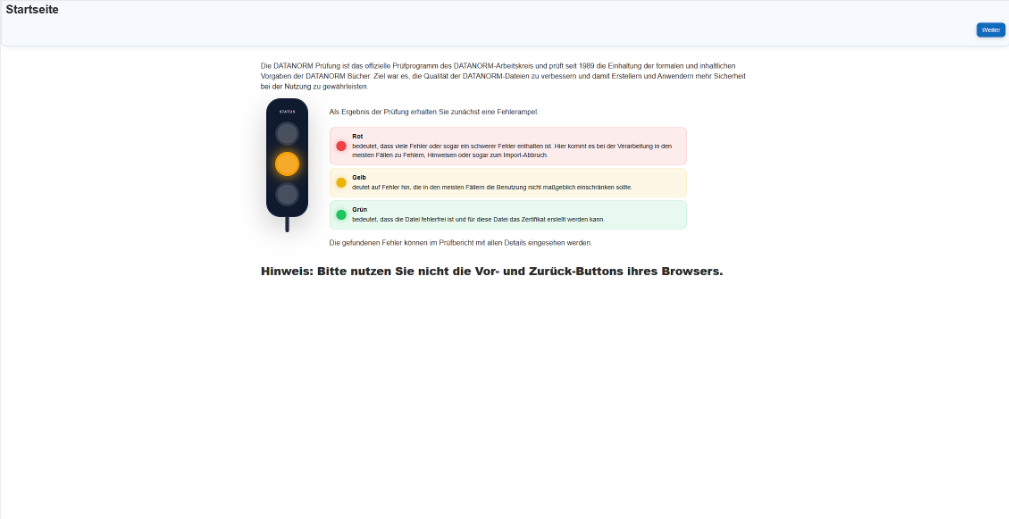 DATANORM Prüfung im Browser öffnen